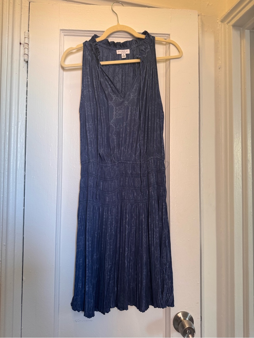 Anthropologie Current Air Navy Blue Sleeveless V-Neck Pleated Mini Dress